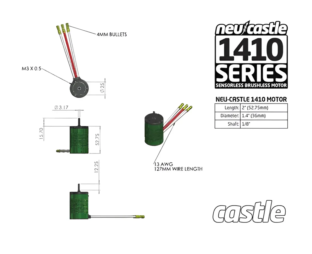 Бесщеточный двигатель Castle 1410 Sensored 3800KV 36*52 мм для радиоуправляемых моделей 110, 3800KV, для ESC, два штуки по выгодной цене (art.: 3920dad55d2fe) - 3920dad55d2fe