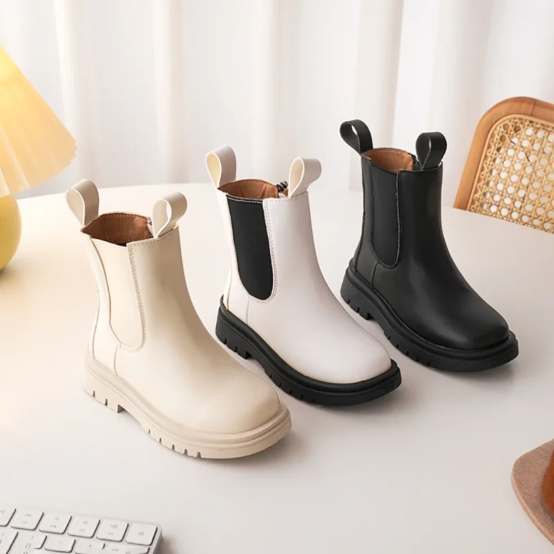 

New Autumn Winter Children Chelsea Boots Boys Girls Leather Boots Fashion Waterproof Non-slip Warm Kids Boots Children's Shoes