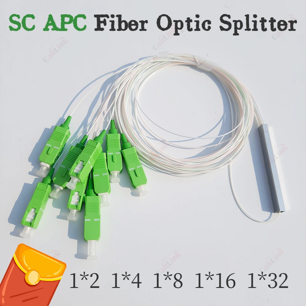 High Quality 10 pcs/Lot 1X2 1X4 1X8 1X16 1X32 PLC SC/APC SM Single Mode 0.9mm G657A1 LSZH 1m FTTH Fiber Optic Splitter