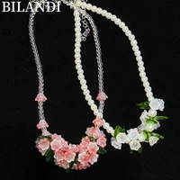 bilandi delicate jewelry pink white flower pendant necklace pretty design spring summer style necklace for women gifts