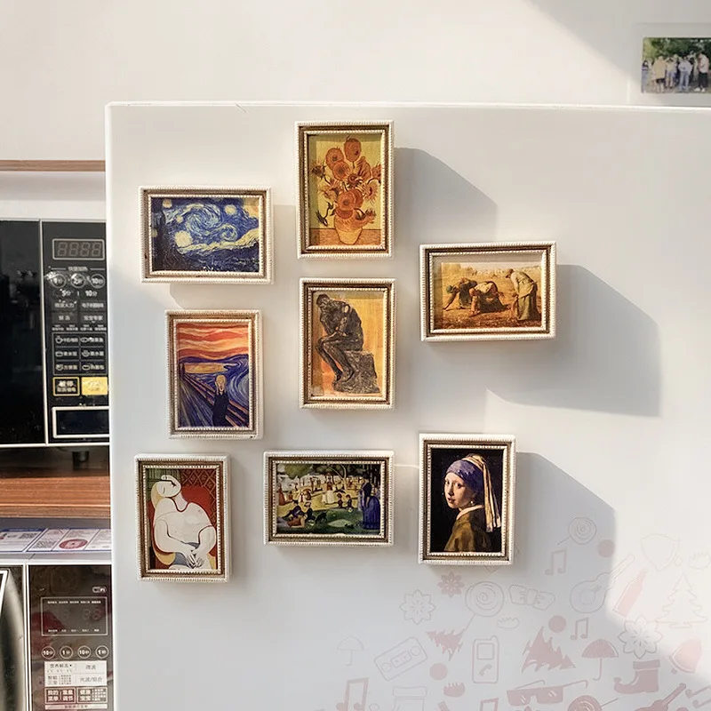 

3D Fridge Magnetic Stickers World Famous Painting Van Gogh Sunflower Painting Home Kitchen Refrigerator Decoration Collection