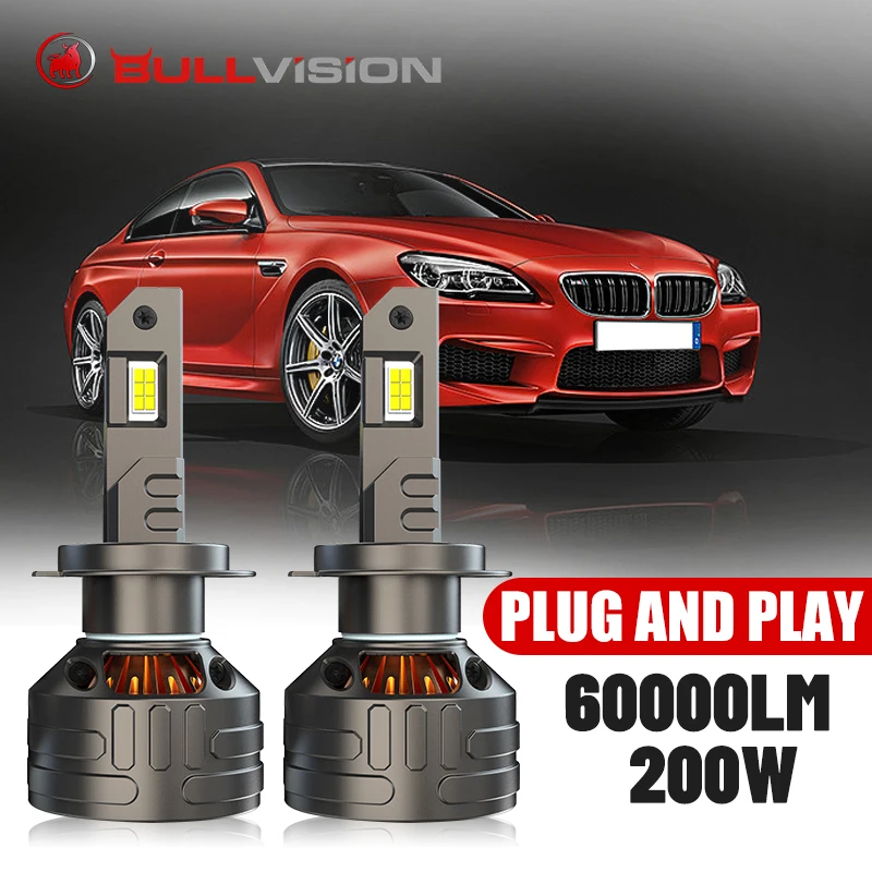 Bullvision H7 светодиодный K5C светодиодный H4 60000LM 200W Canbus H11 9012 HIR2 H1 H8 H9 9005 9006 HB3 HB4 4300K 6000K 5570 CSP дальний и ближний свет 12 В