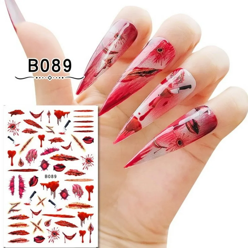 Наклейки для ногтей на Хэллоуин, смешанные, 12 штук, черные, полного покрытия, самоклеящиеся, декорации, дизайнерские аксессуары для ногтей, стикеры для красоты ногтей.