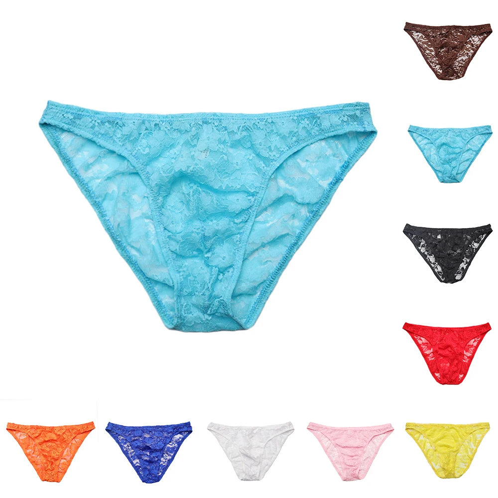 

Men's Panties Sissy Lace Underwear Sexy Briefs See-Through Breathable Thong Underpants Sensual Lingerie