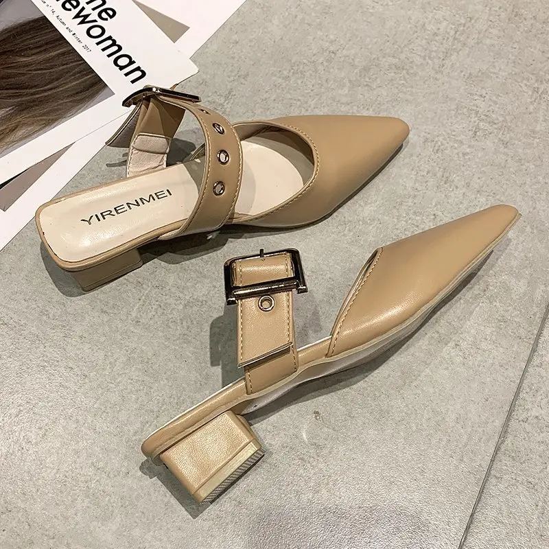 Spring Autumn Women Sandals Pointed PU Leather Cross Strap Pump Buckle Casual Female Metal Buckle High Heels Pointed Toe Shoes