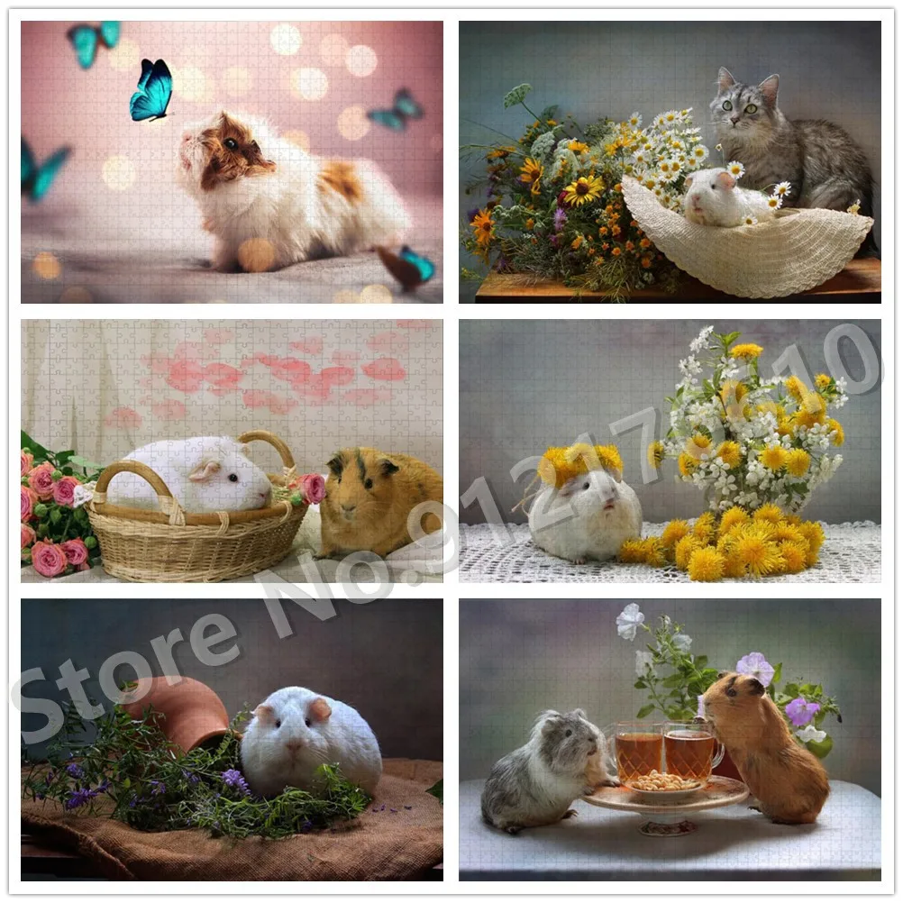 

Guinea Pigs Hamster Animals Jigsaw Puzzles 300/500/1000 Pieces Cute Pet Mouse Wooden Assembling Puzzle for Adult Kids Toys Gifts