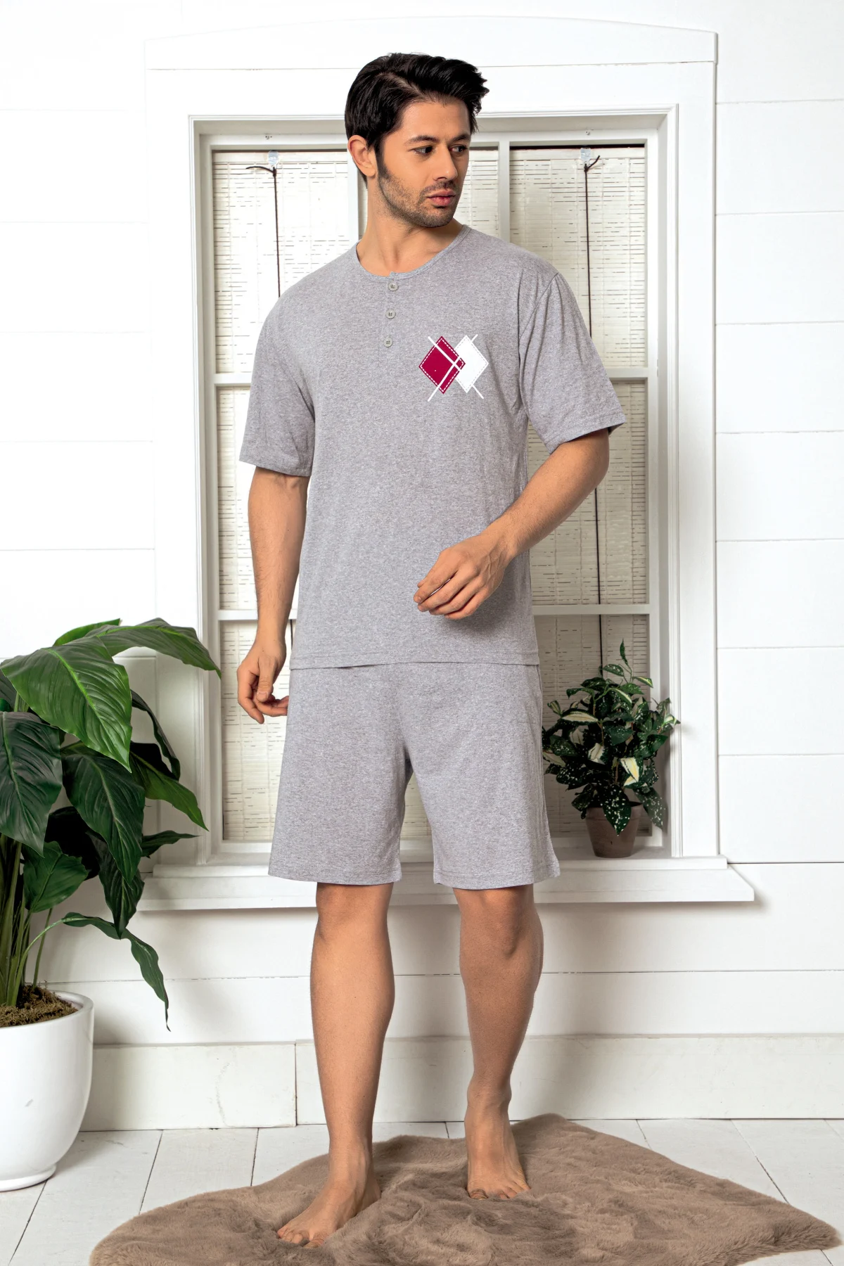 Nisanca Men's Cotton Pajamas Sleepwear Sets Casual Sleep Lounge T-shirts Long Pants and Short Pants Suits