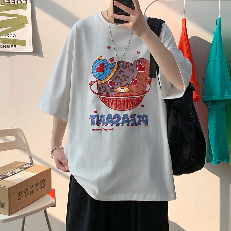 

Piggy Graphic Short Sleeve T-shirts Men Unisex Hip Hop Trendyol Funny Cool Cotton Tee Teens Designer All-match Oversized Tops