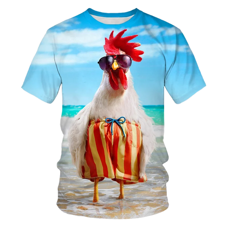 

2023 Men's T-Shirts Funny Clothes Summer Short Tops Chicken Graphic Print Animal Tees Casual Fashion Oversized T Shirt