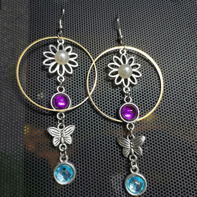 Butterfly Earrings For Women Fashion Vintage Ethnic Hollow Flower Simulated Pearl Dangle Earring Golden Round Earring Jewelry