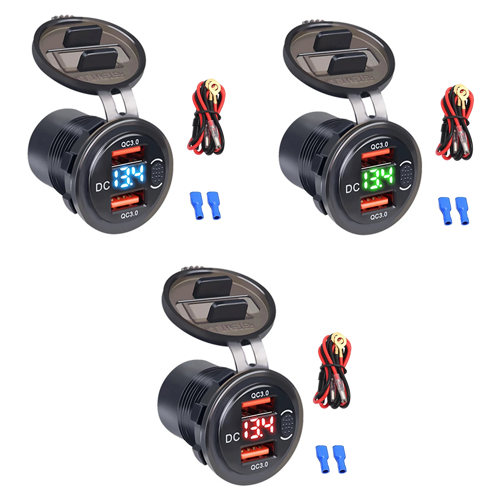 

Fast Charger-Cigarette Lighter Socket Car Charger Dual QC3.0 USB With Wire Switch Button LED Voltage Display