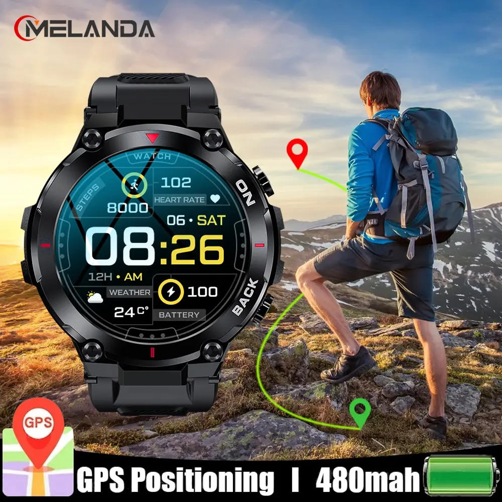 Смарт-часы MELANDA мужские с GPS, HD-экраном 360*360, пульсометром и ...