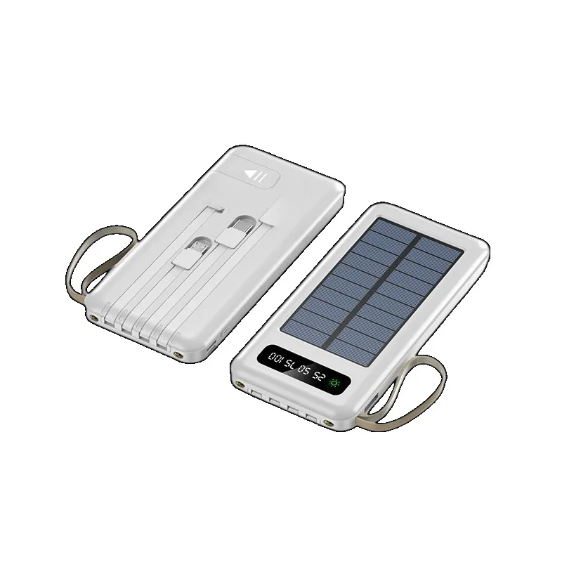 Фото Новый внешний аккумулятор (Power Bank) 20000/10000 мАч со встроенным кабелем для iPhone, Xiaomi и Samsung, с солнечной зарядкой №5