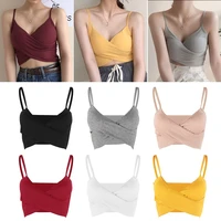 sexy pleated with chest pad splicing high waist solid color sleeveless tops v neck vest camisole