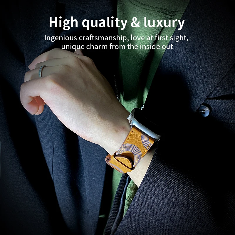 High-quality Genuine Leather Band Deployment Buckle Strap for Iwatch Ultra Apple Watch 8 7 6 Se 5 4 3 2 1 45mm 49MM