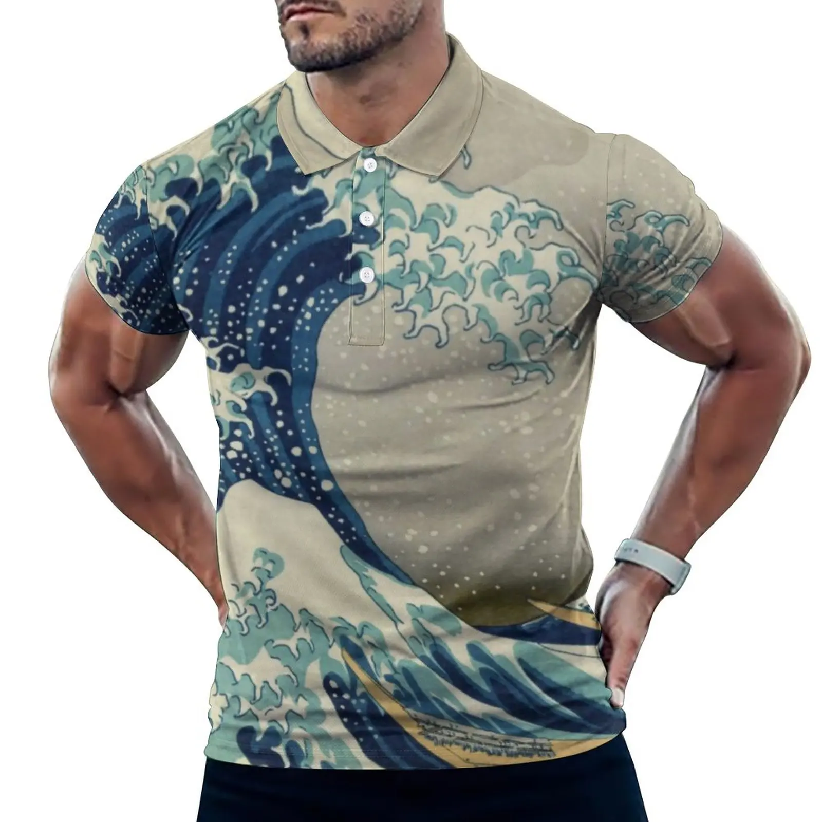 

Футболка-поло мужская с принтом «Великая волна», Повседневная пляжная рубашка-поло с принтом гор, большие размеры 4XL 5XL