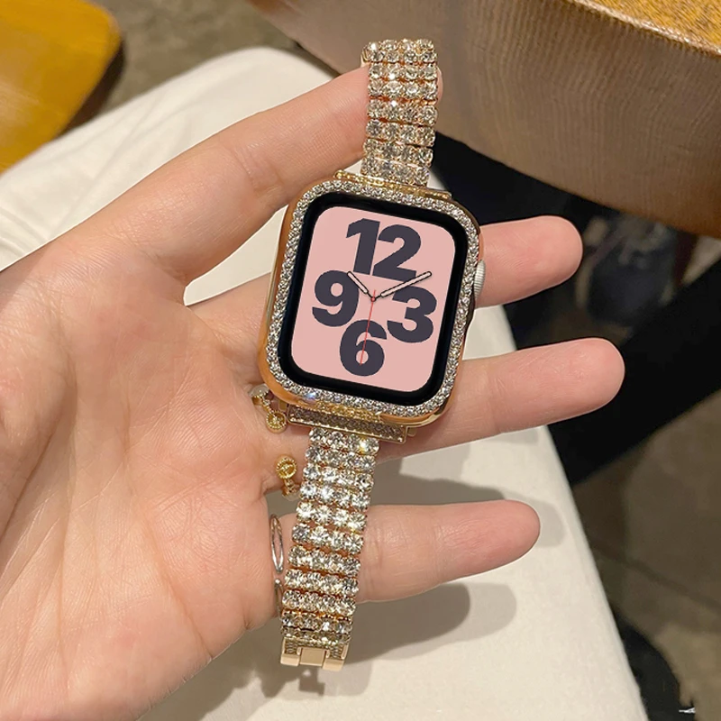 Ladies Bracelet Stainless Steel Diamond Strap Watch Case 44mm For Apple Watch Ultra 49mm Band 45mm 41mm For iWatch Series 8 7 6