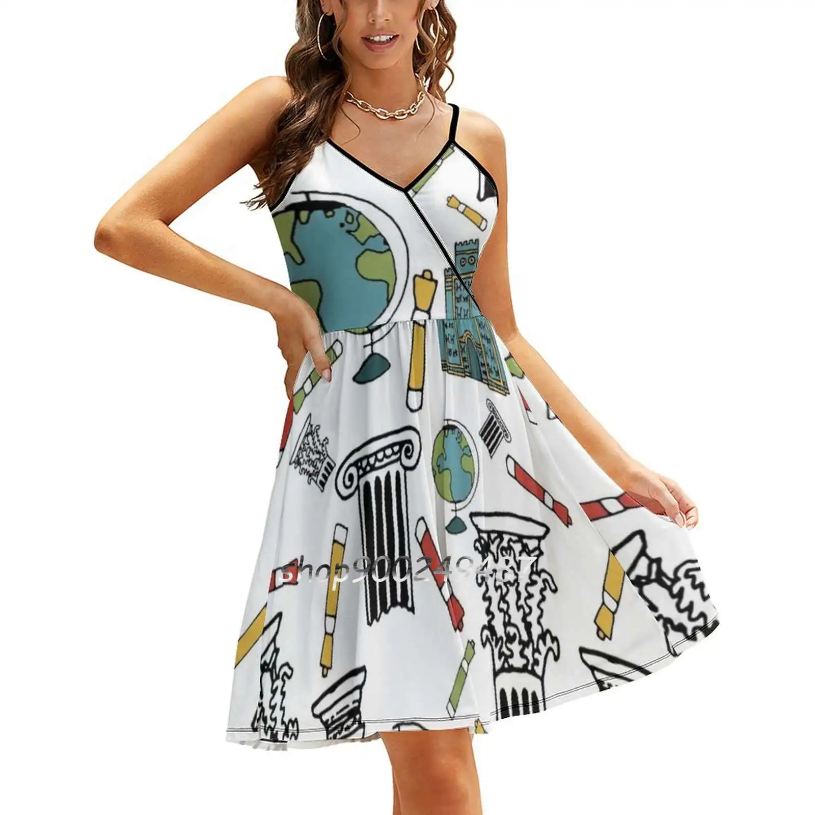 Платье с квадратным вырезом и принтом учителя |