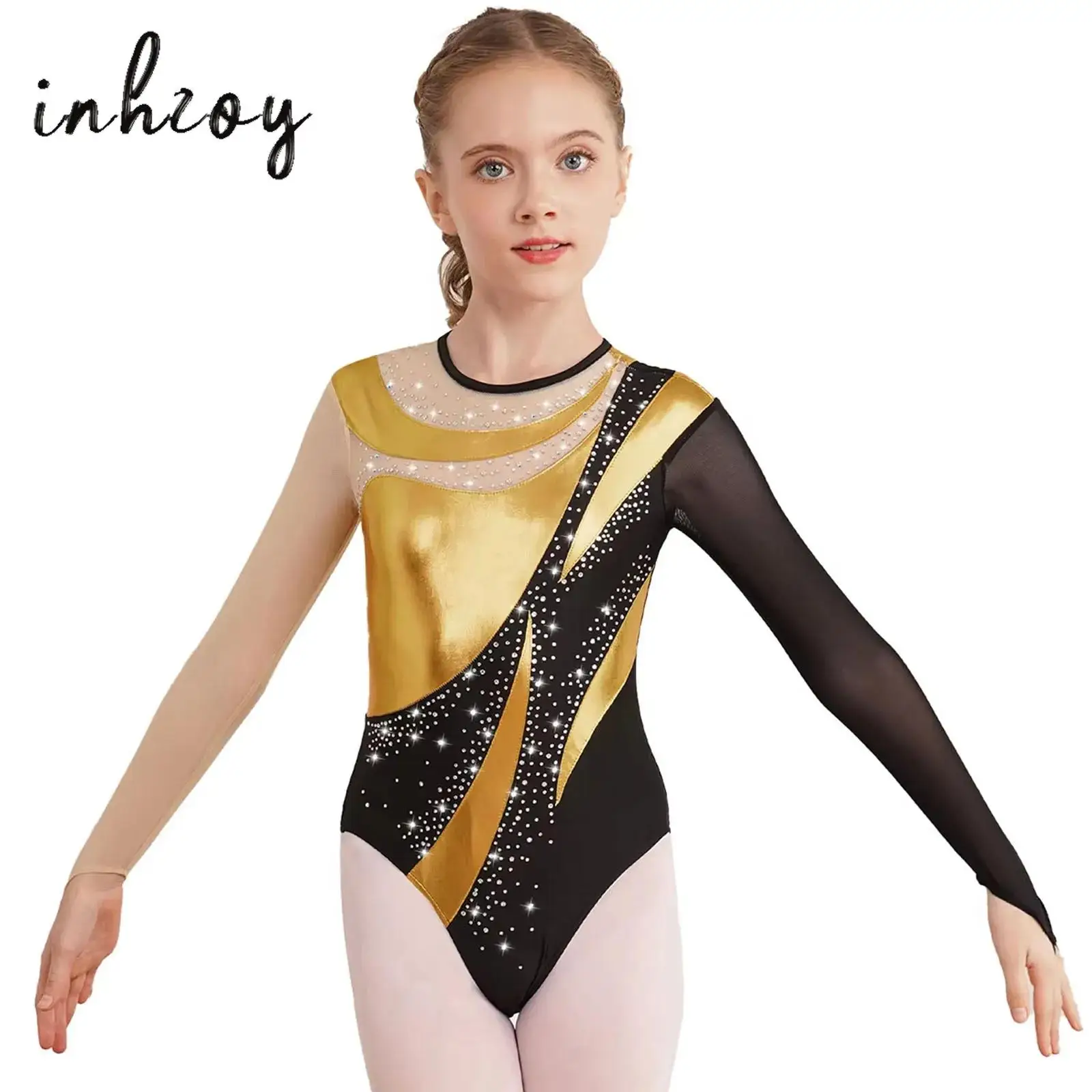 Купальник для художественной гимнастики девочек-подростков боди сетчатый