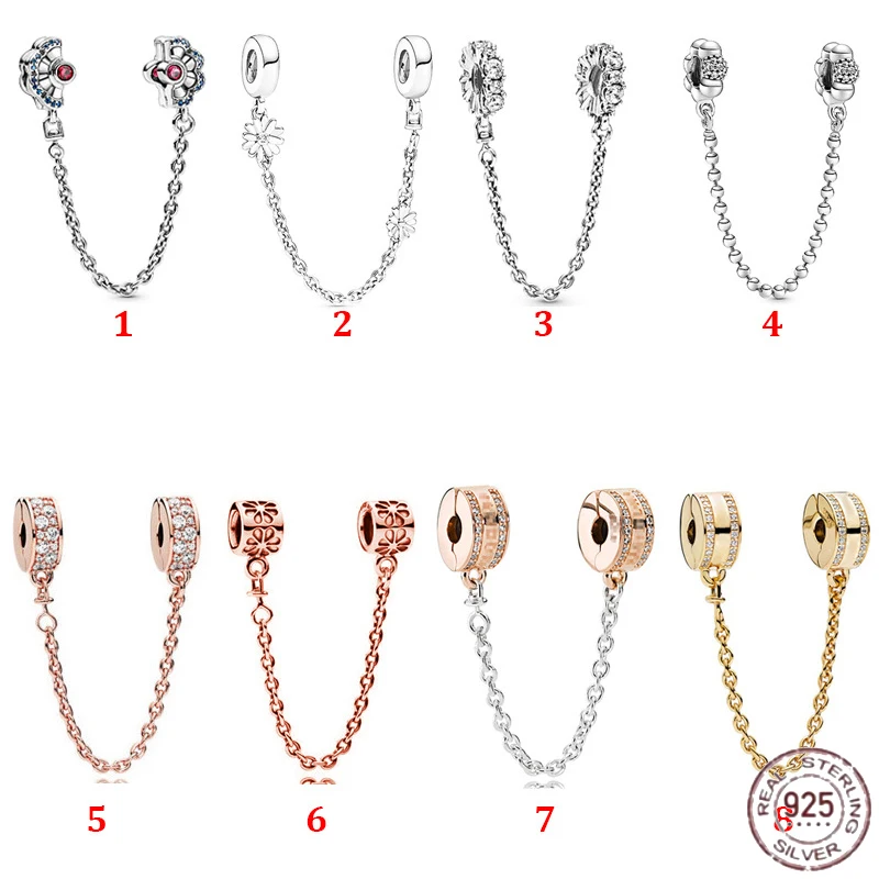 

925 Sterling Silver Cloud Love Rainbow Safety Chain Fits Original Charm Bracelet DIY Women's Fine Jewelry