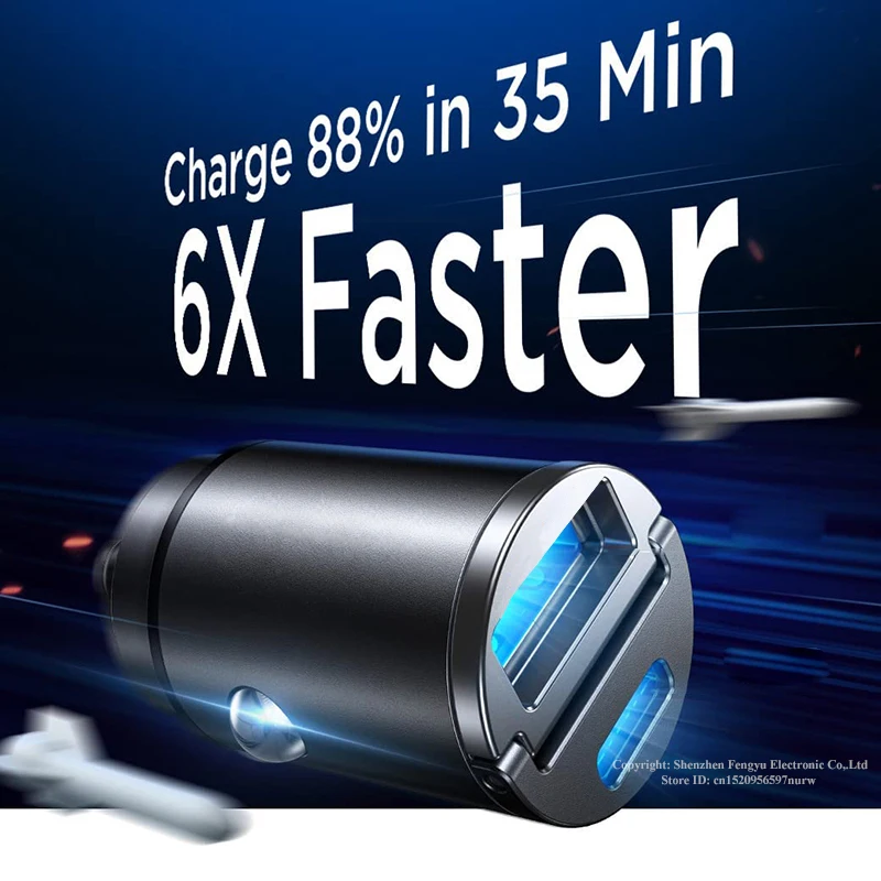 30W Mini USB C Car Charger PD QC 3.0 Super Fast Charging Adapter for iPhone 14 Pro Max 13 12 11 8 Plus Sumsung iPad Huawei phone