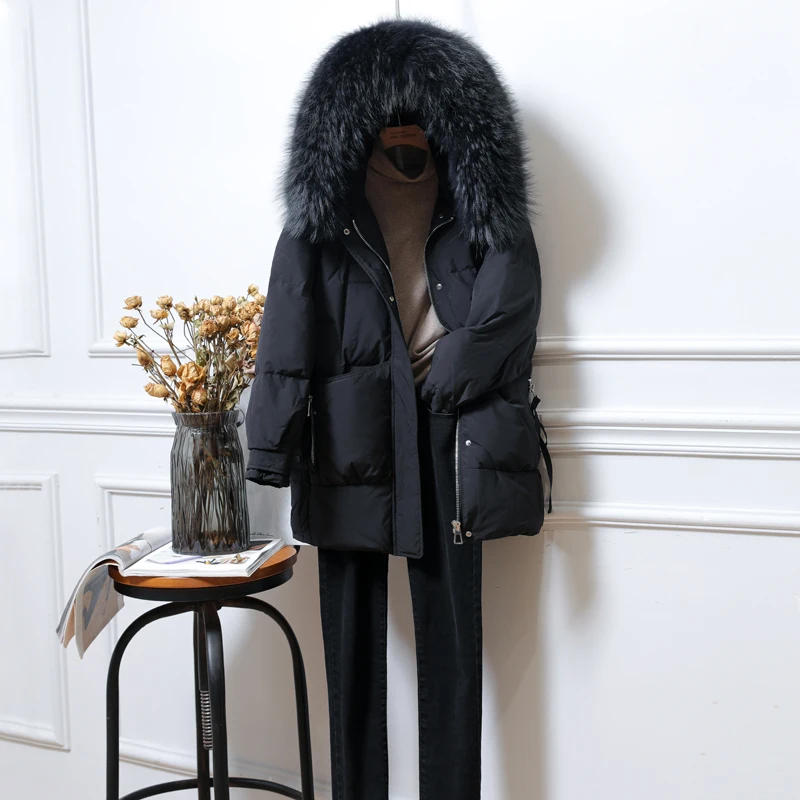 Women 2023 Down Jacket Women Winter New Hooded Fur Collar Mid-length Thick Winter Waist Korean Version Loose Coat