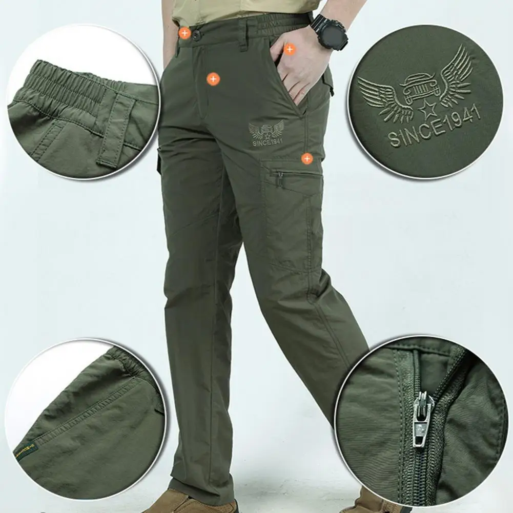 

Mid Waists Trendy Comfortable Summer Pants Multi Pockets Pants Solid Color for Home