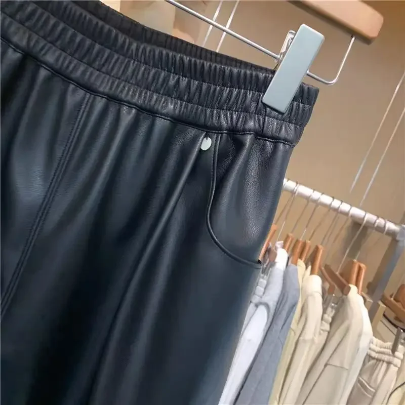 Брюки из искусственной кожи с высокой талией