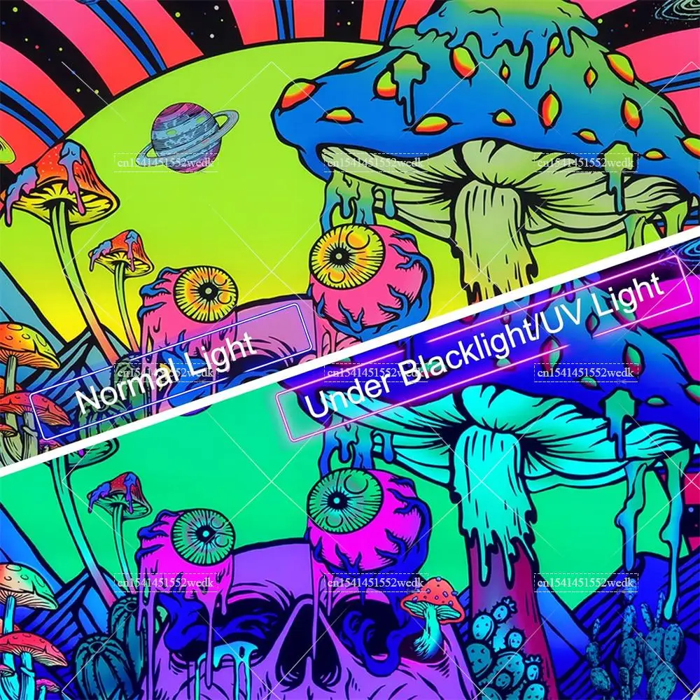 Гобелен с черепом Blacklight грибной для спальни эстетический гобелен изображением