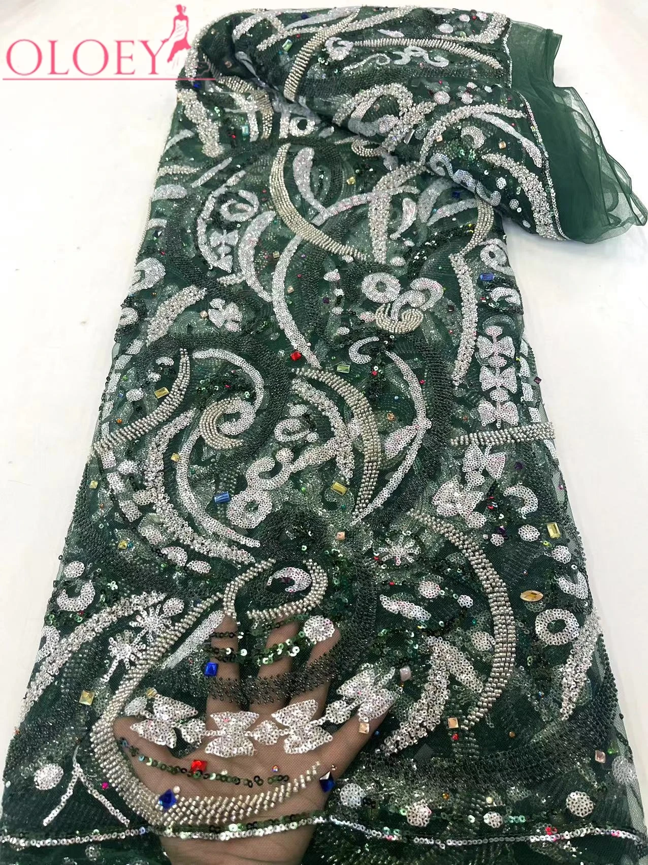 

2023 High-End Luxury French Embroidery Heavy Groom Lace Fabric African Nigerian With Sequins Fabric For Wedding Party Dress