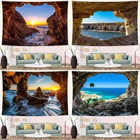 ocean tapestry landscape tropical sea palm tree cave cloth wall hanging tapestries bedroom living room decor carpet beach towel