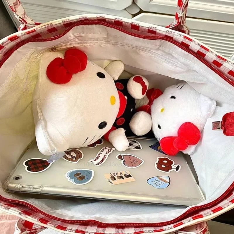 Sanrio Hello Kitty Embroidered Tote Shoulder Bags Y2k Girl Fashion Large Capacity Cute Handbag Women Cartoon Trend Designer Bags