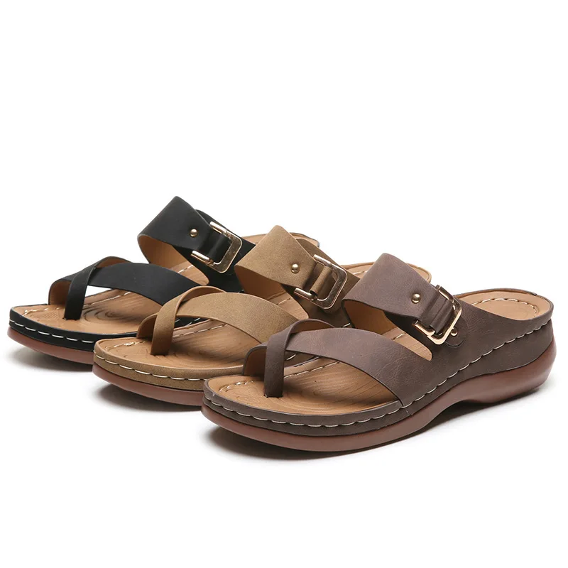 

Women's Slippers Vintage Wedges Retro Slipper 2022 New Summer Platform Ladies Beach Slides Hollow Out Flip Flops Sewing Shoes 39