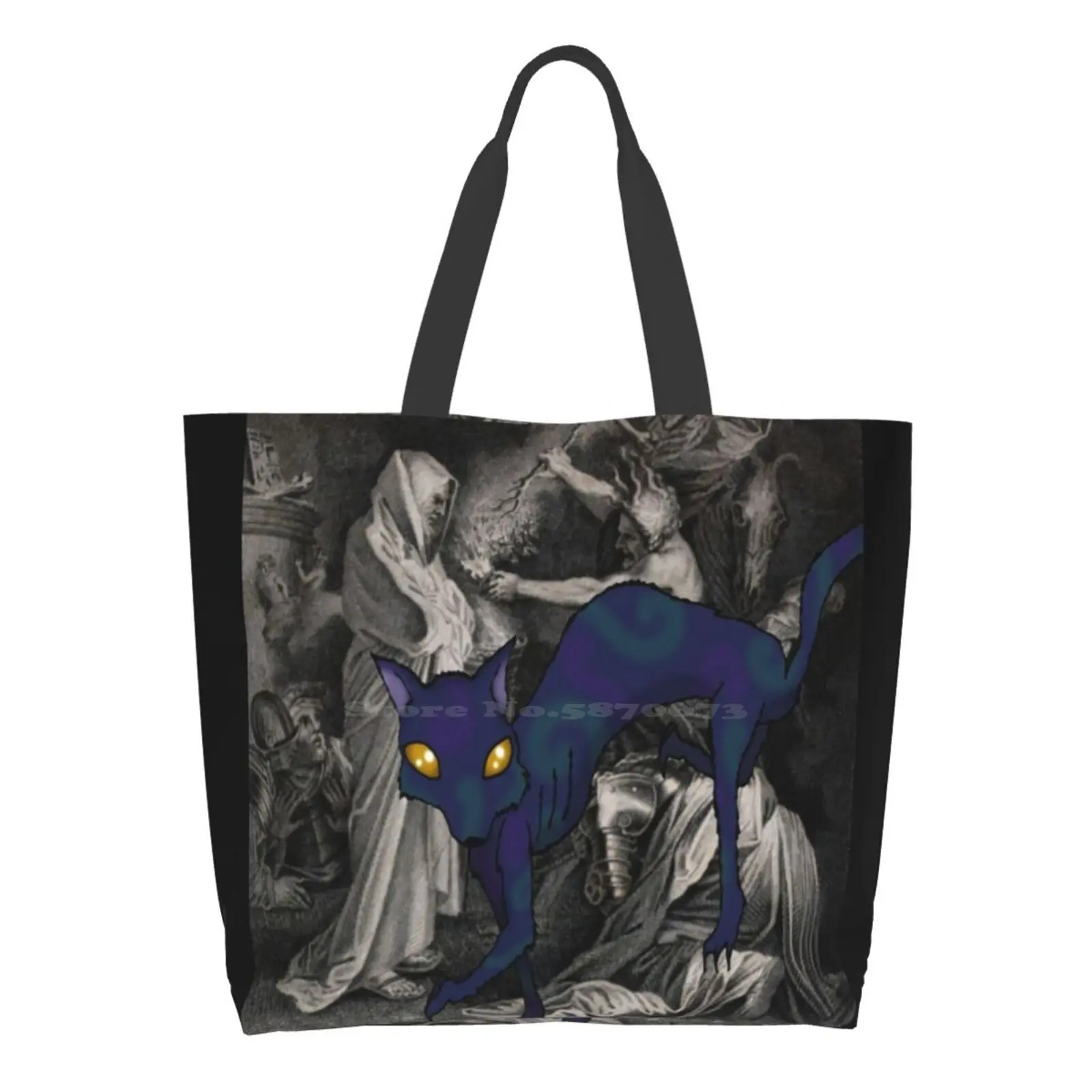 

Black S Th Designer Handbags Shopping Tote Black S Th Coven Witch Demon Cat Blue Sinister Dark Recorded Old He Drew Gothic