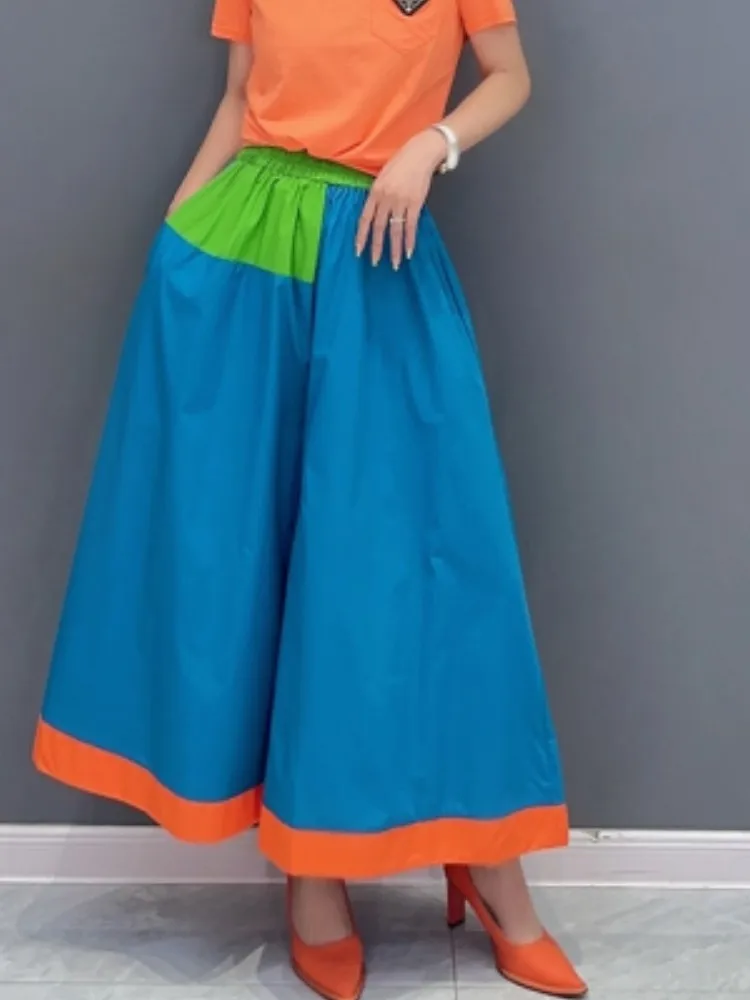 

URIOR 2023 Summer New Casual Colored Wide Leg Pants Fashion Women Wear Personalized Blue Trendy Girl Pants