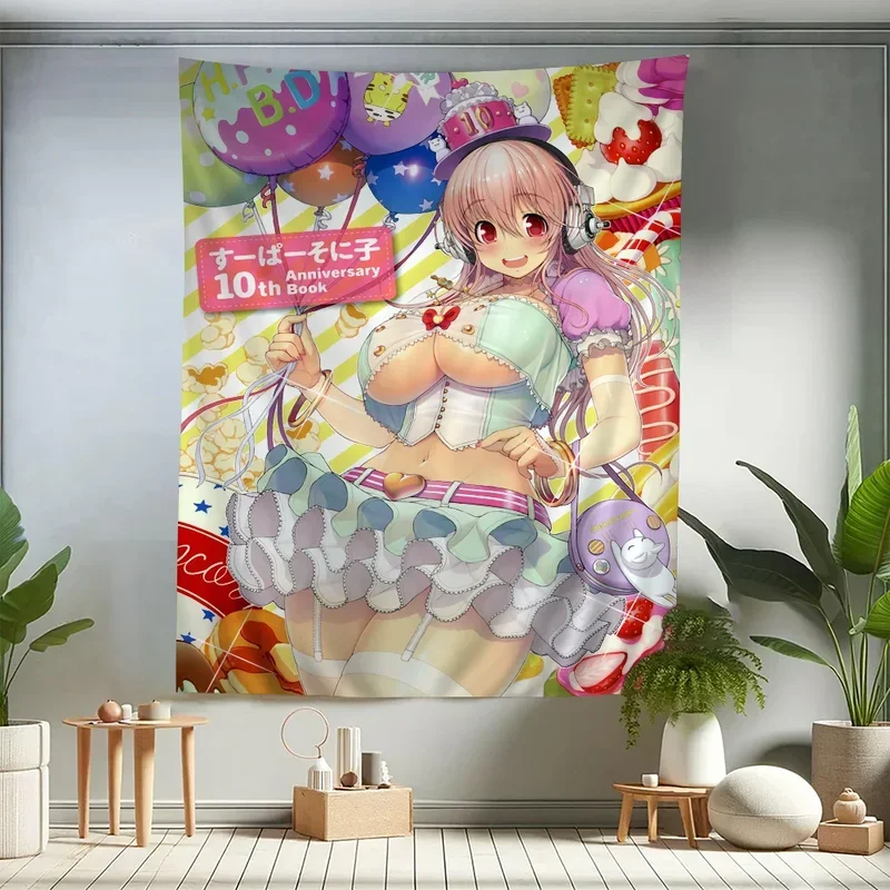 Фото Большой настенный гобелен с принтом Super Sonico Manga, подвесной настенный гобелен Таро, хиппи, настенные коврики для общежития, дешевый настенный гобелен в стиле хиппи @ 1!u №1