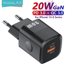 KUULAA GaN PD USB C 충전기, 아이폰 15, 14, 13, 12 프로 맥스, 미니 SE, 휴대폰 QC 3.0 PD 3.0, 아이패드 에어용, USB C 타입 고속 충전, 20W