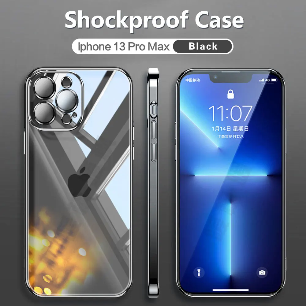 

Противоударный силиконовый чехол-бампер для iPhone 11 12 pro Max 13 mini с гальваническим покрытием для всех объективов SE 2022 8 7 plus X XR XS