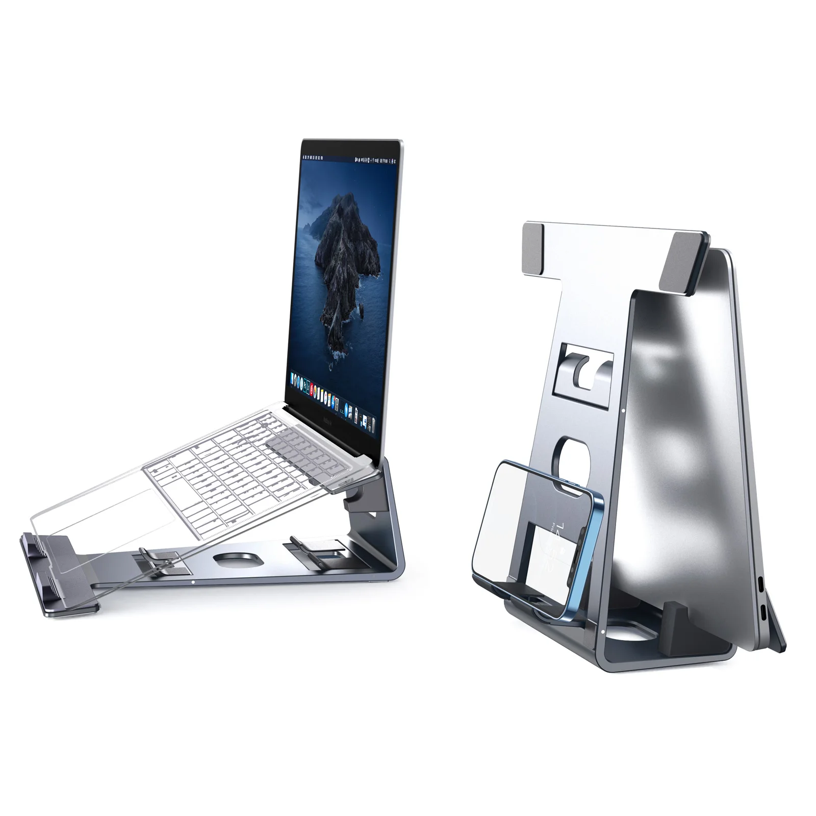 

OATSBASF Vertical Laptop Stand Holder Support For Macbook Air Pro Phone iPad Notebook Stand 4 in 1 Non-slip Storage Tablet Mount