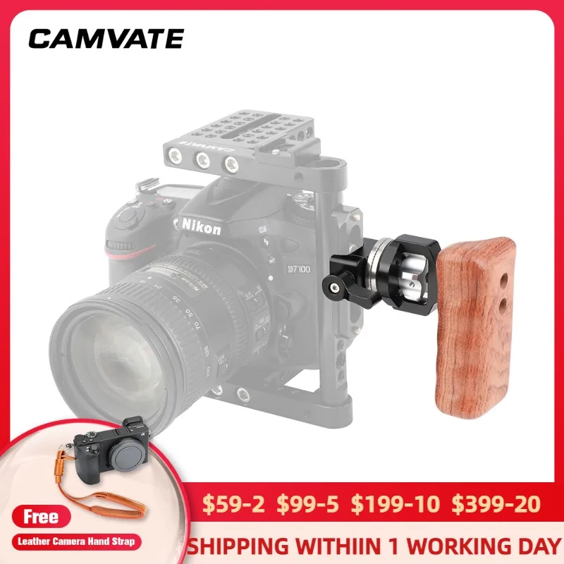 

CAMVATE Quick Release Wooden Right Handgrip With M6 ARRI Rosette Connection & NATO Clamp For DV Video Cage (RED Camera, Red