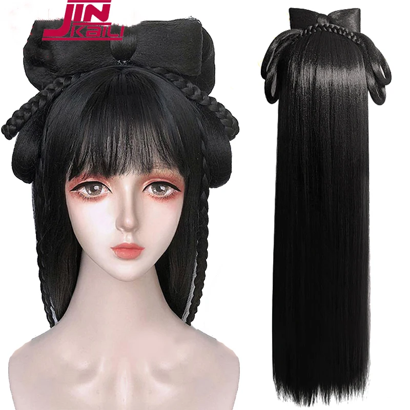 

JINKAILI Hanfu Wig Headband Women Chinese Style Synthetic Hair Piece Antique Modelling Cos Pad Hair Accessories Headdress Black