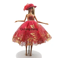 16 bjd clothes for barbie doll outfits gold red floral princess dress for barbie clothes 11 5 dolls accessories party gown toy