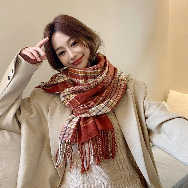 Осенне-зимние теплые шарфы, женские длинные женские шарфы с кисточками, корейская мода, выходной шарф для пар, женский шарф