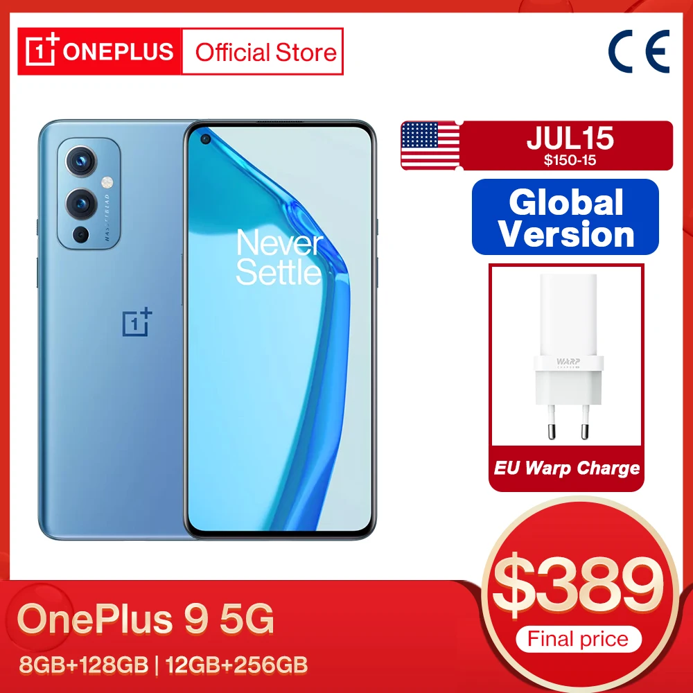 Global Rom OnePlus 9 5G Snapdragon 888 8GB 128GB Smartphone 6.5‘’ 120Hz Fluid AMOLED Display Warp 65T OnePlus Official Store