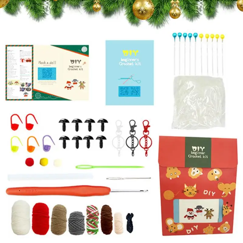 

Christmas Crochet DIY Kit Toys Bag Mascots Xmas Snowman Claus Deer Materials Package For Christmas Spring Festival