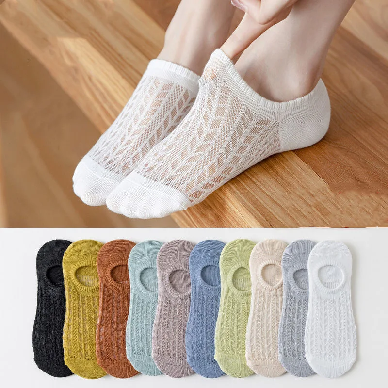 10 pair Socks Summer Thin Cute Short Socks Mesh Breathable Invisible Boat Socks Women's Shallow Cut Hollow Socks