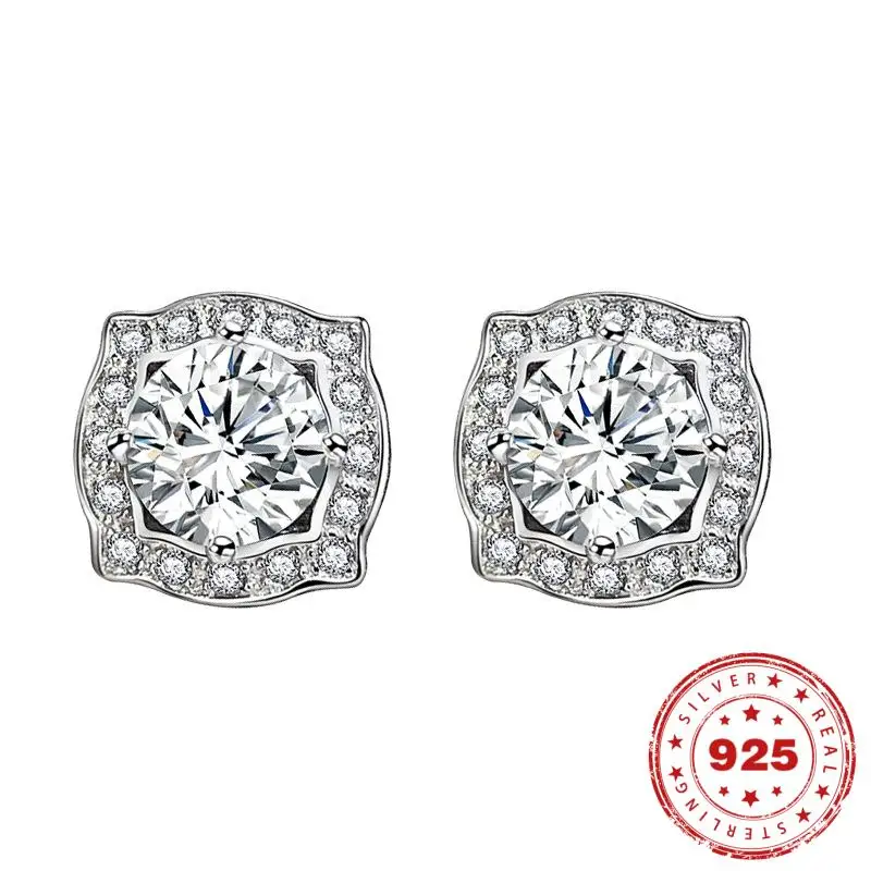 

Natural Zircon Gemstone Genuine S925 Sterling Silver Color Earring for Women Real Silver 925 Jewelry Bizuteria Diamond Earrings