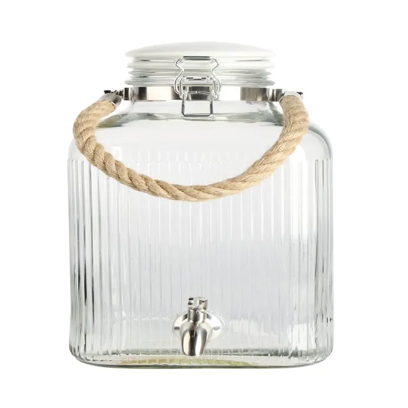 

Ribbed Glass Beverage Dispenser with Ceramic Lid, 2-Gallon
