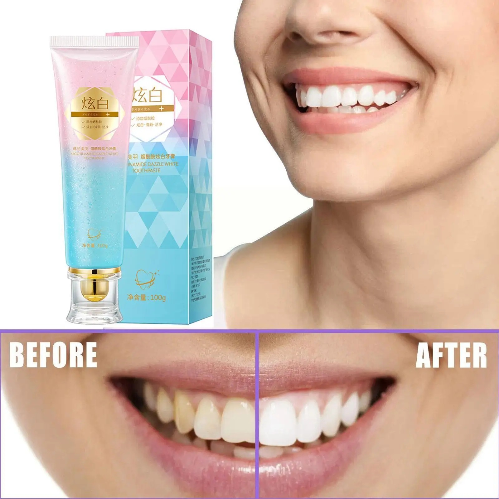 

100g Dazzling White Toothpaste Fresh Breath Niacinamide Toothpaste To Breath Teeth Remove Stains To Care Tone Tooth Bad Rem Z5J0