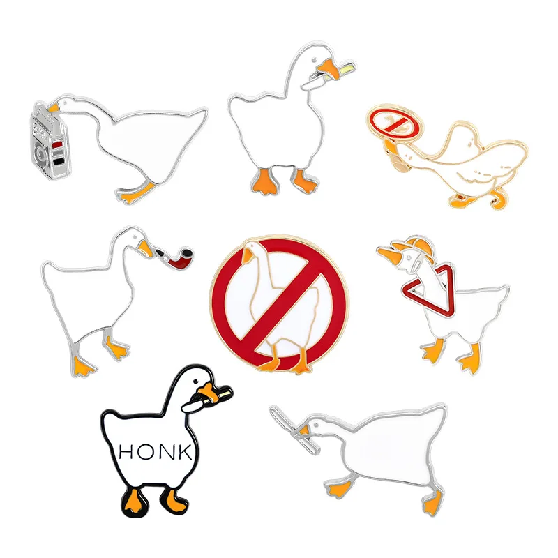 

Cartoon Cute White Goose Pins Goose Game Big Goose Pins Accessories Clothing Backpack Brooch Enamel Lapel Pins Badge Wholesale